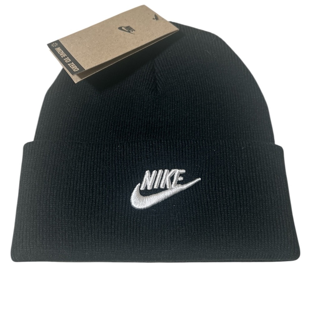 Nike Kids Futura Beanie Black White Embroidered Logo Cuffed Knit Hat HF5498-010